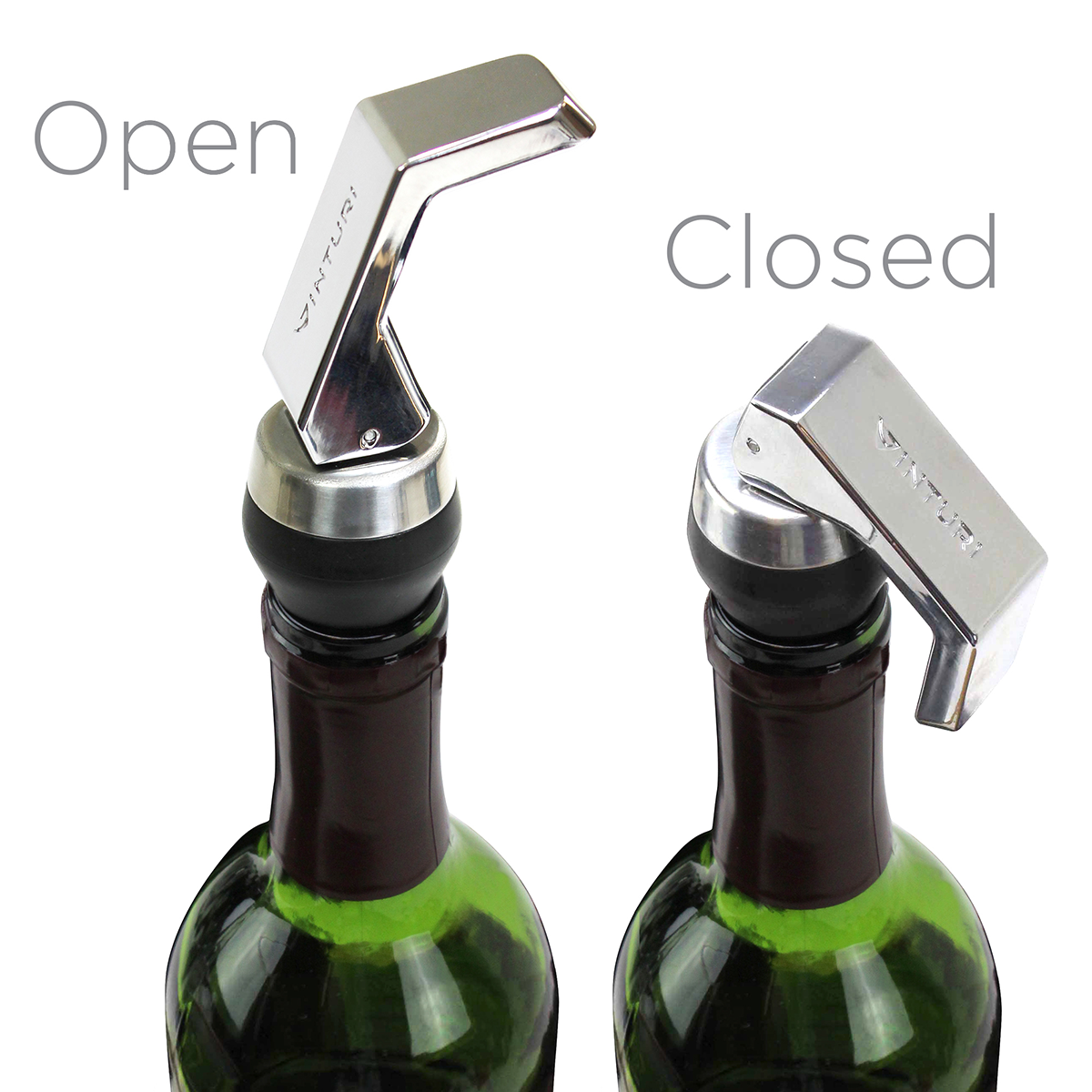 Vinturi Wine Stopper with Lever, Airtight Silicone for Most Wine Bottles,  in Silver (V9040)